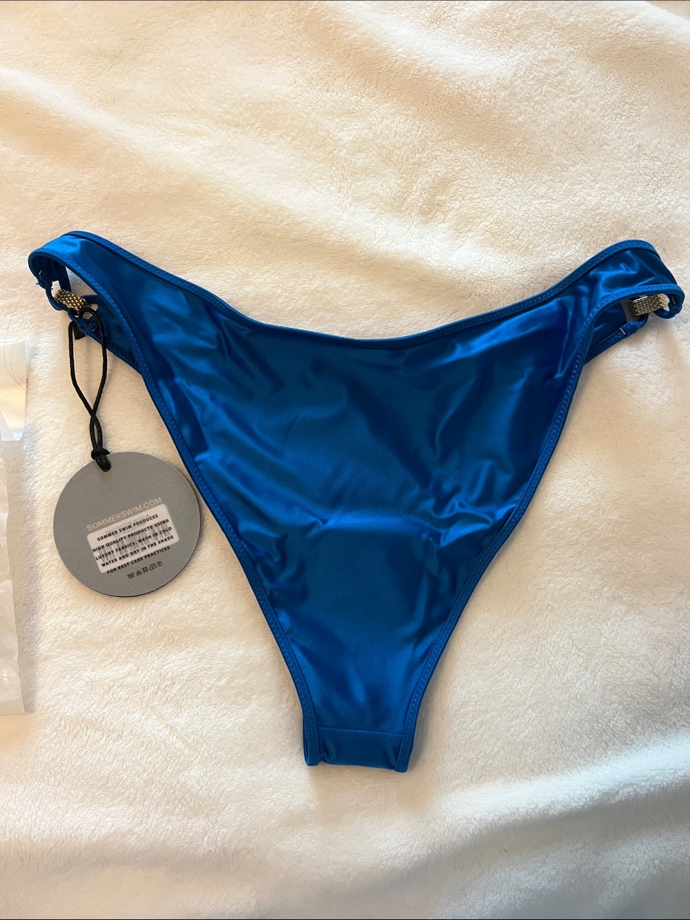Blue High-Cut Bikini Bottom with Gold Accent - Picture 6 of 7